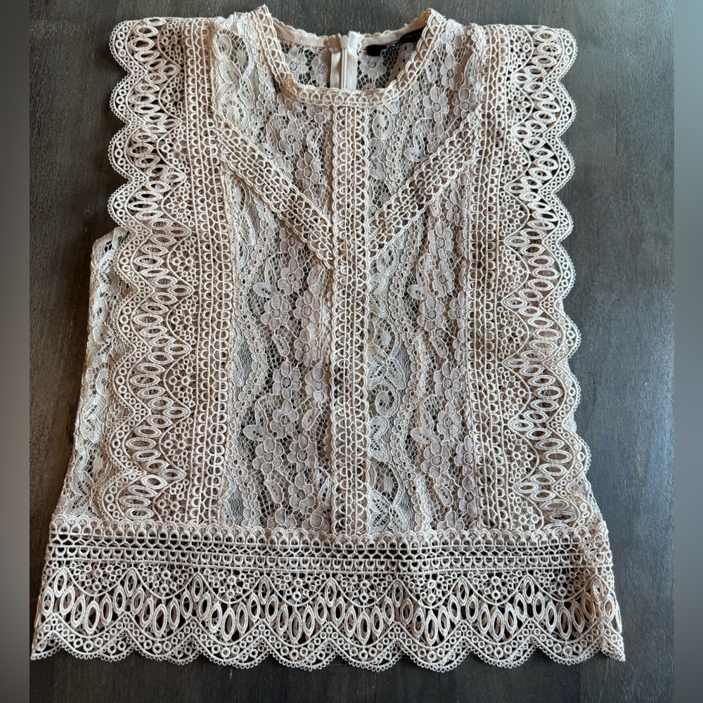 Zara Tan Ruffled Cap Sleeve Blouse